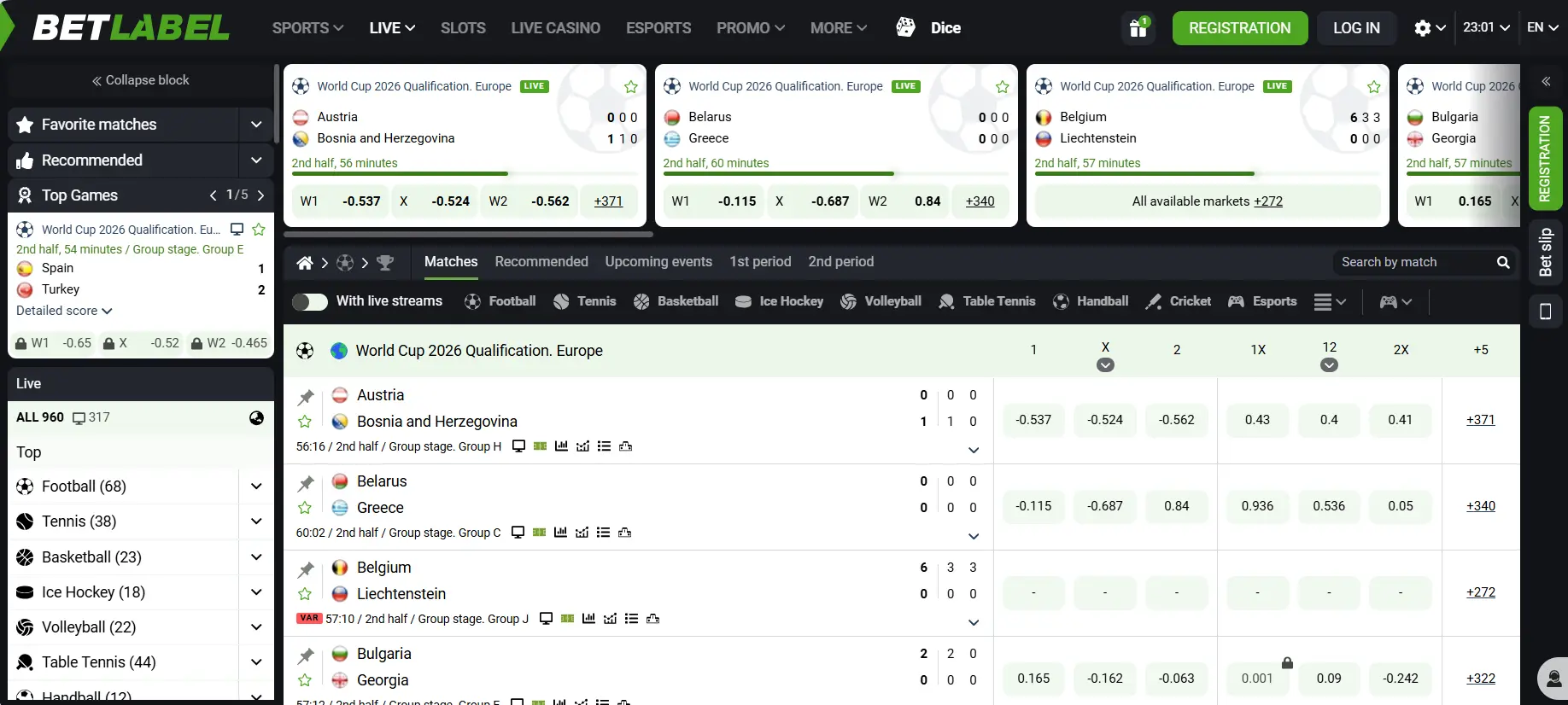 Scommesse sportive su BetLabel